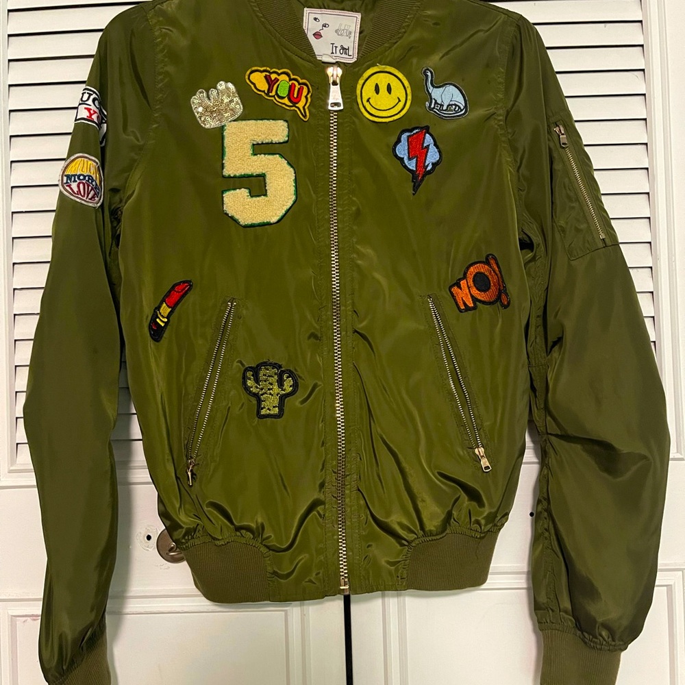It Girl Patched Bomber Jacket size Small